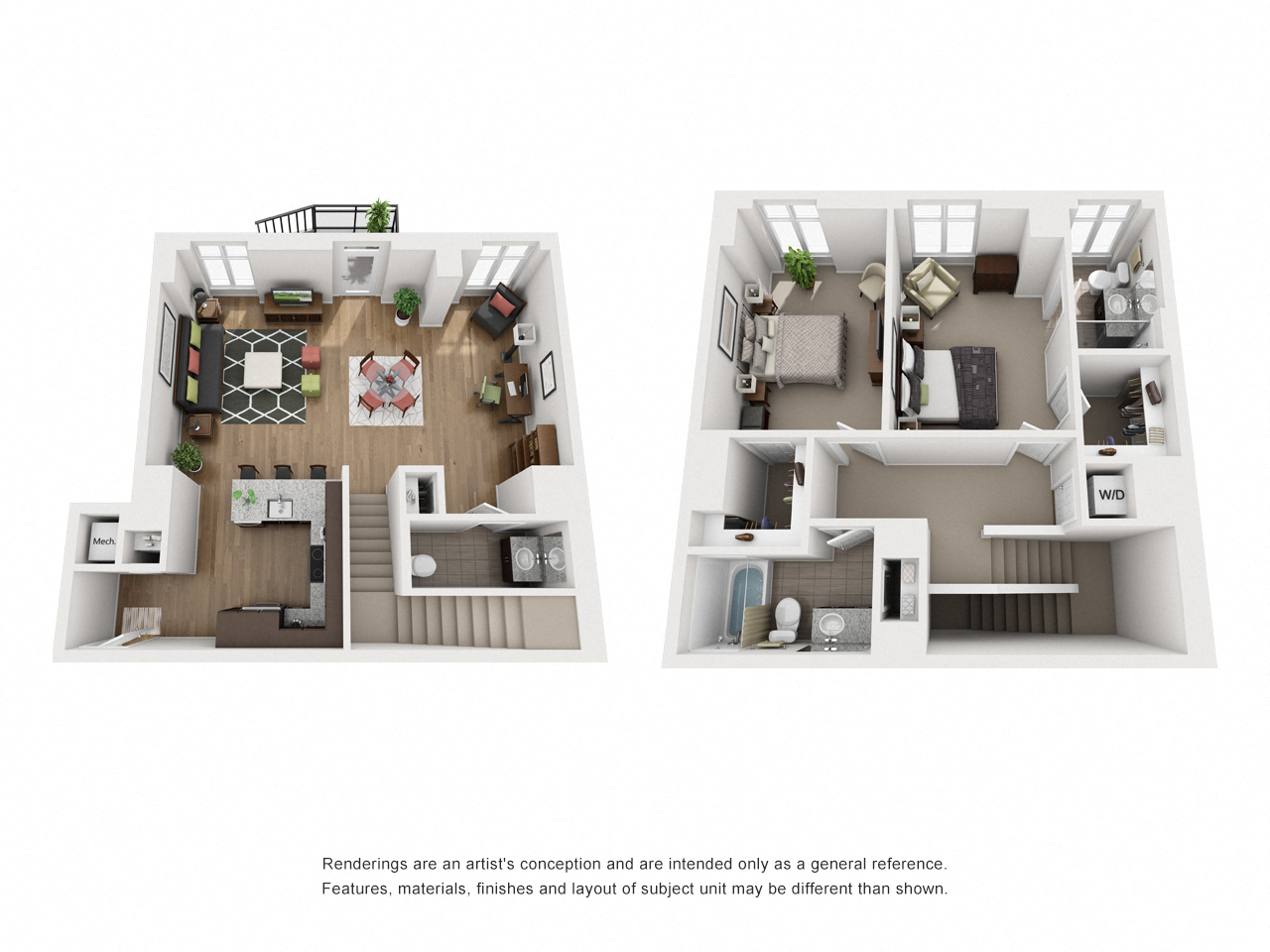 Floor plan for 2 beds, 2.5 baths, 1725 sqft